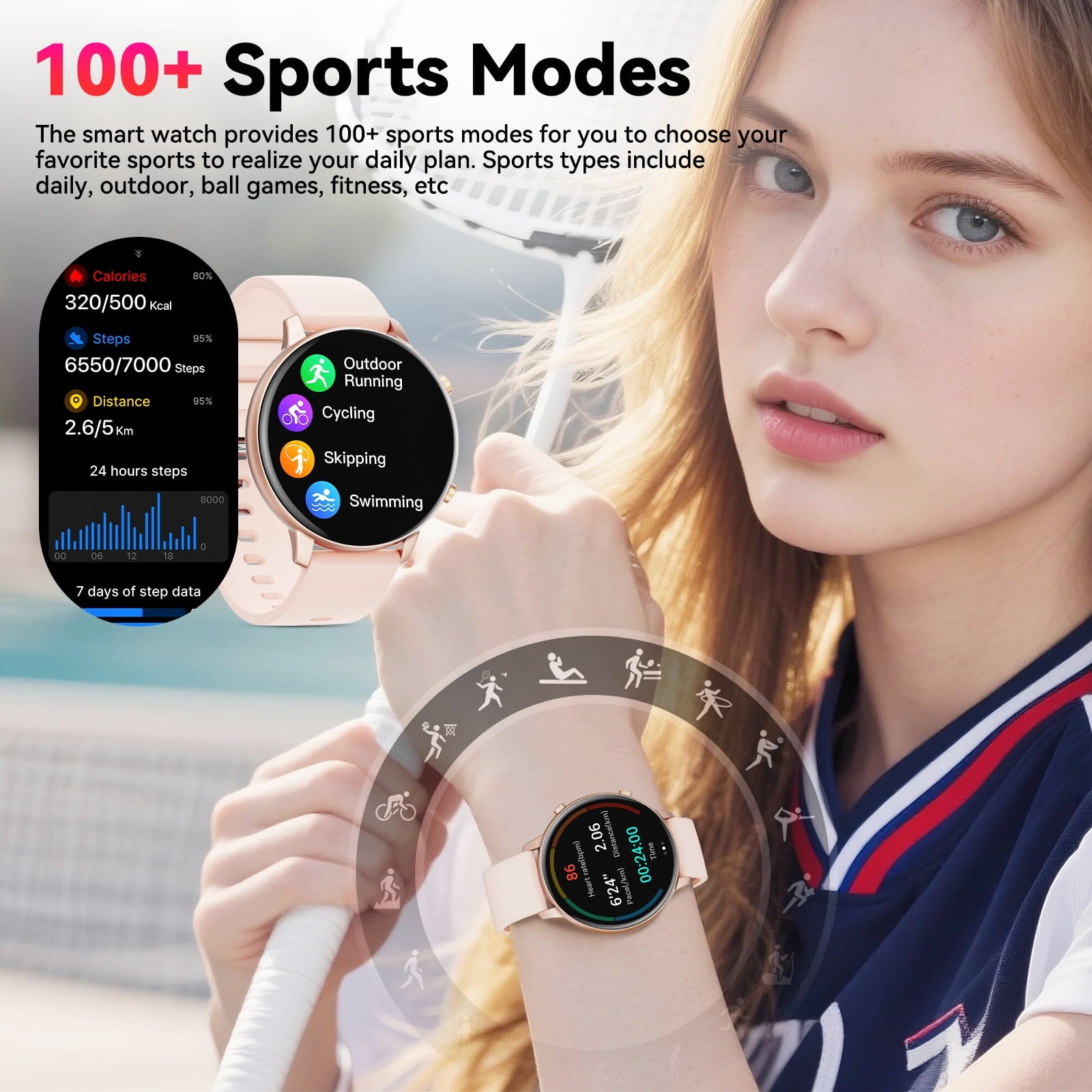 Smart Watch for Women, 1.39" Fitness Tracker with Bluetooth Calls(Answer&Make&Message Reminder), Smart Watch Fits for Android and iPhone, IP67 Waterproof, 100+ Sport Modes Smartwatch, for Gift, Pink