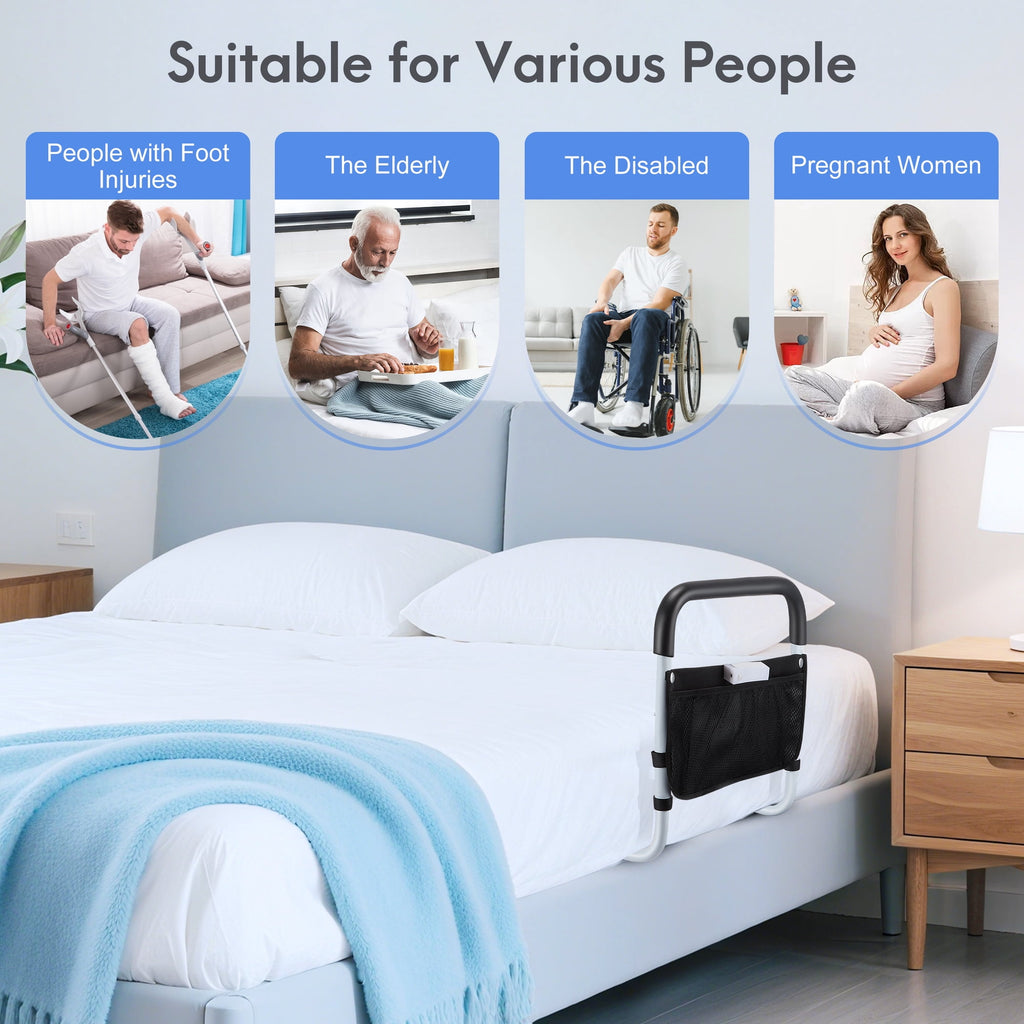 Doulami Bed Rails for Elderly Adults Safety, Adjustable Assist Bed Rail for Senior with Storage Bag & Light