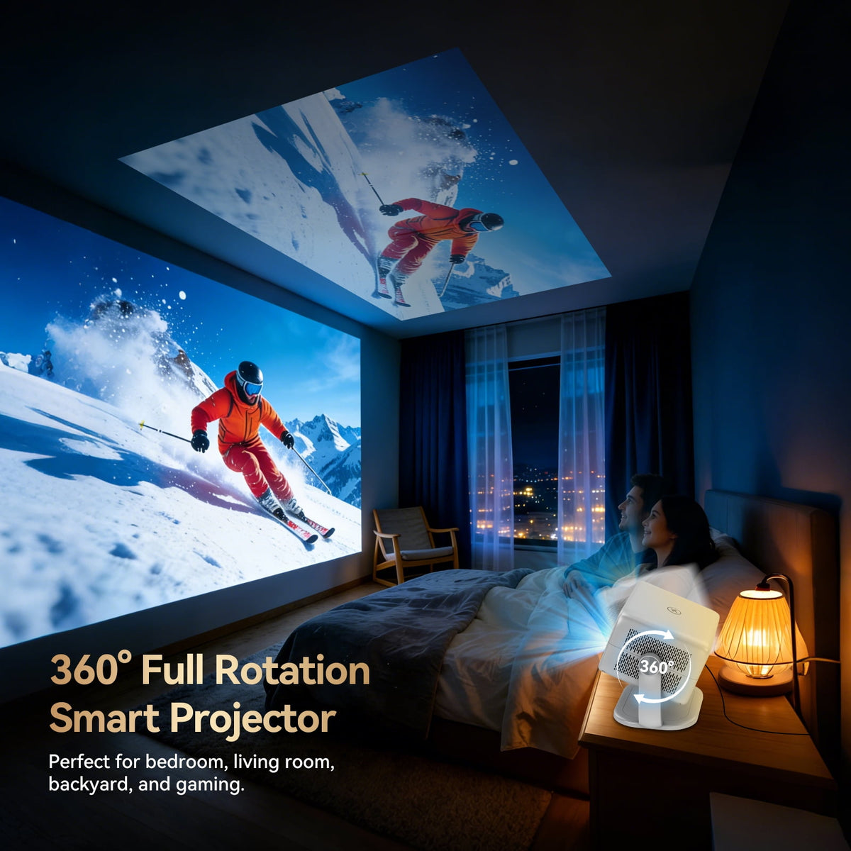 [Built-in Apps] Huidun 4K Projector with Wifi and Bluetooth,330 Lumens,Auto Focus & Auto Keystone Correction,Portable 1080P FHD 360° Rotatable Mini Projector