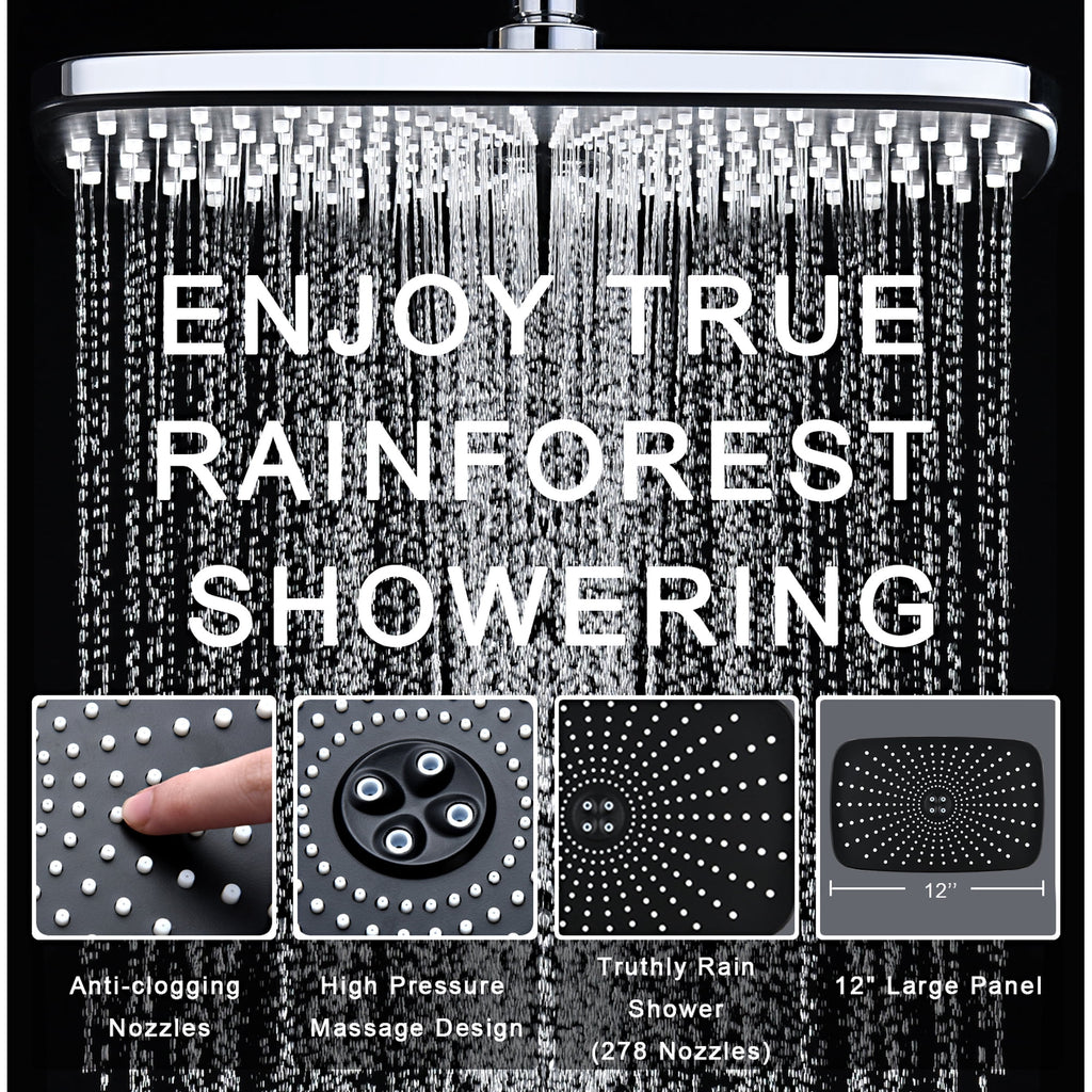 INAVAMZ 12 inch Rain Shower Head and Handheld Combo, High Pressure Shower, 3+8+1 Spray Modes, Magnetic Dock, Power Jet, Anti-Clog Nozzles, 60" Hose,Silver