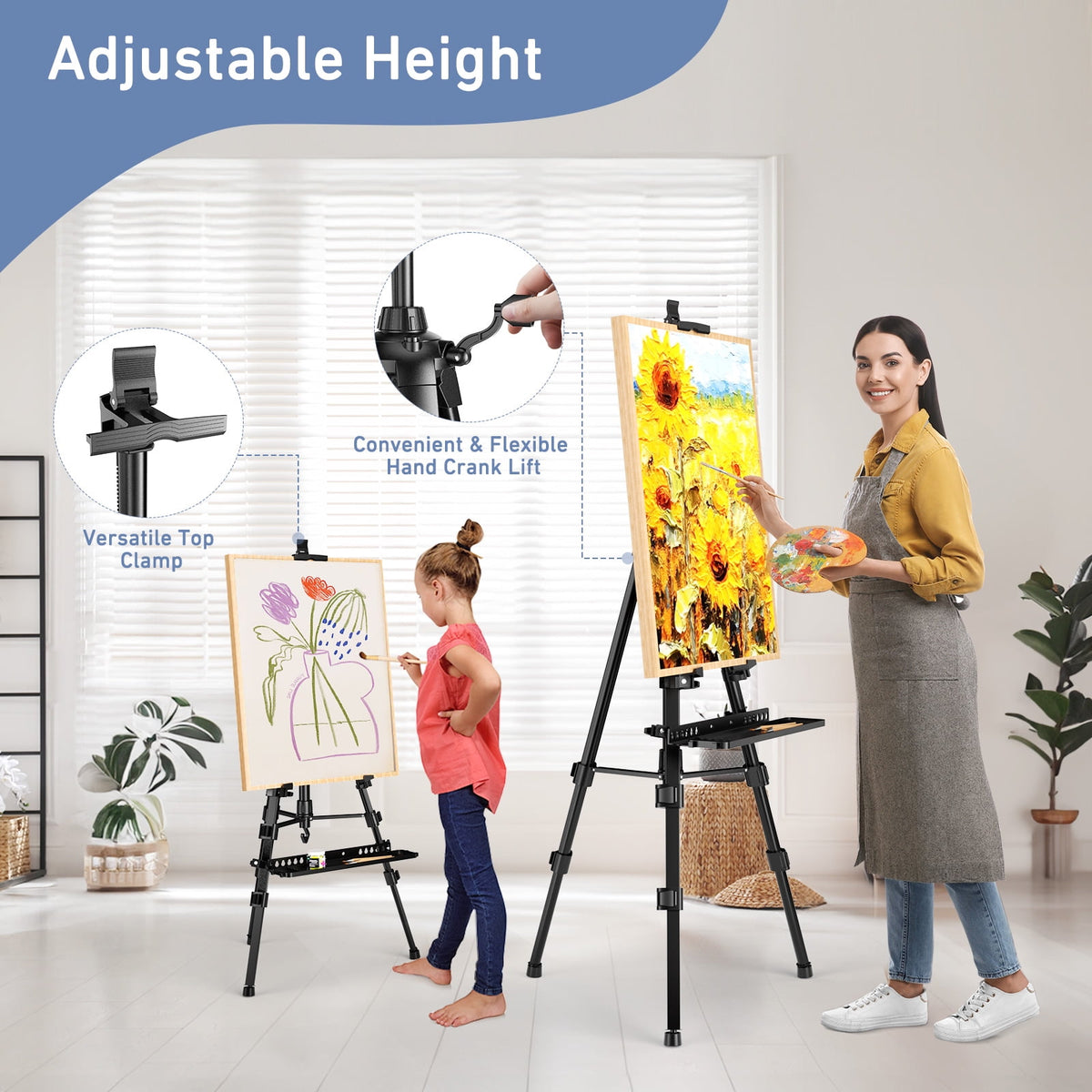 Doulami Art Easel Stand for Painting Portable Display Easel Stand Adjustable Metal Display Artist Tripod with Bag Height from 19 to 63 inches, Sturdy for Drawing, Displaying - Black