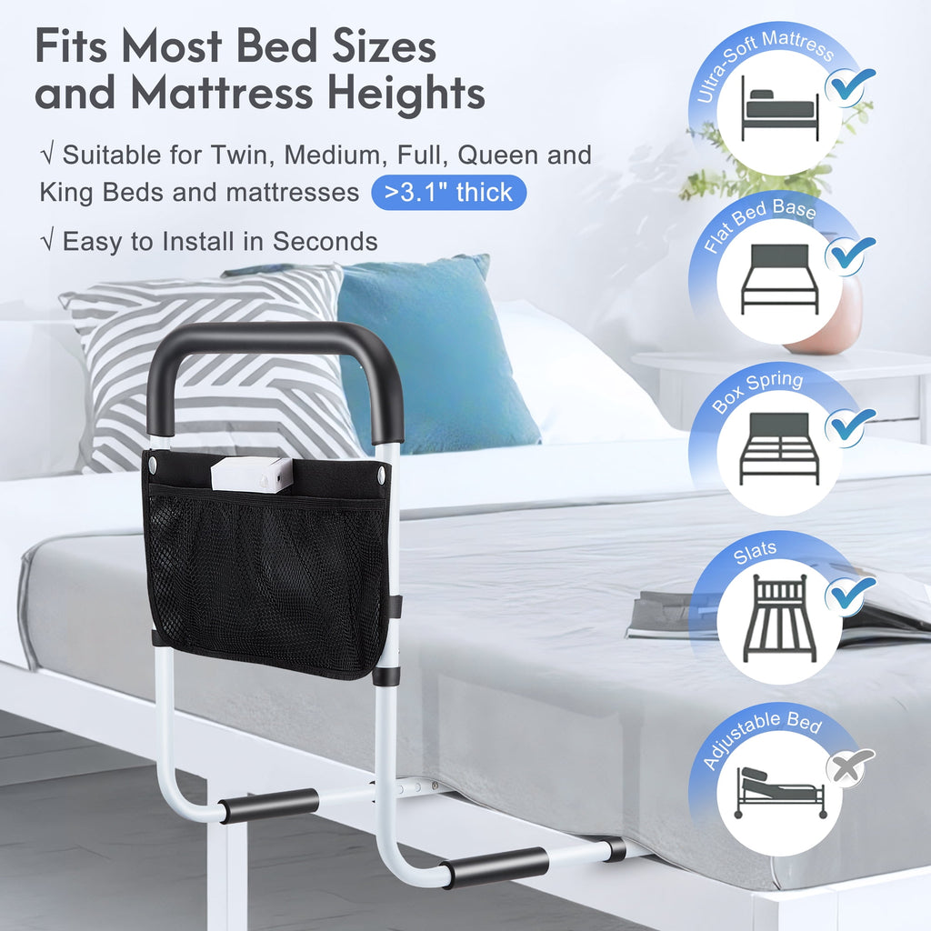 Doulami Bed Rails for Elderly Adults Safety, Adjustable Assist Bed Rail for Senior with Storage Bag & Light