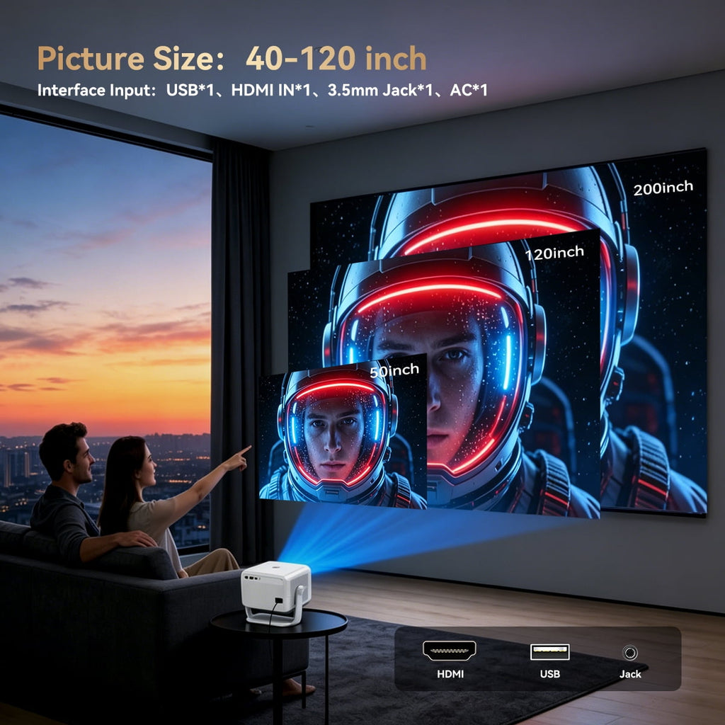 [Built-in Apps] Huidun 4K Projector with Wifi and Bluetooth,330 Lumens,Auto Focus & Auto Keystone Correction,Portable 1080P FHD 360° Rotatable Mini Projector
