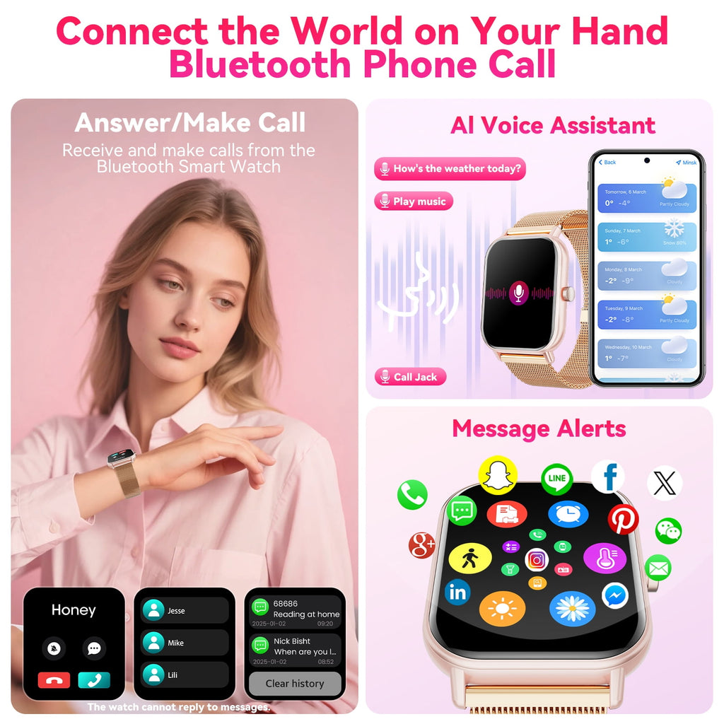 1.85-Inch Men's and Women's smartwatch fits for Android and iPhone Devices with Fitness Tracker, Pedometer, Answer/Call/120 Sport Modes, IP68 Waterproof Fitness Watch, (Milanese Steel Band)