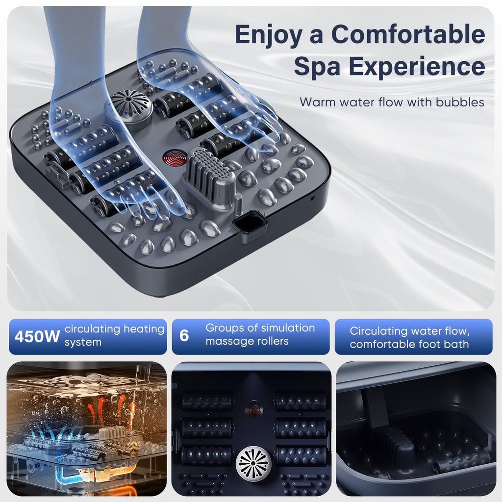 Doulami Collapsible Foot Spa Massager with Heat & Massage Rollers,Temp Control,Bubble,Touch Screen,Remote Control
