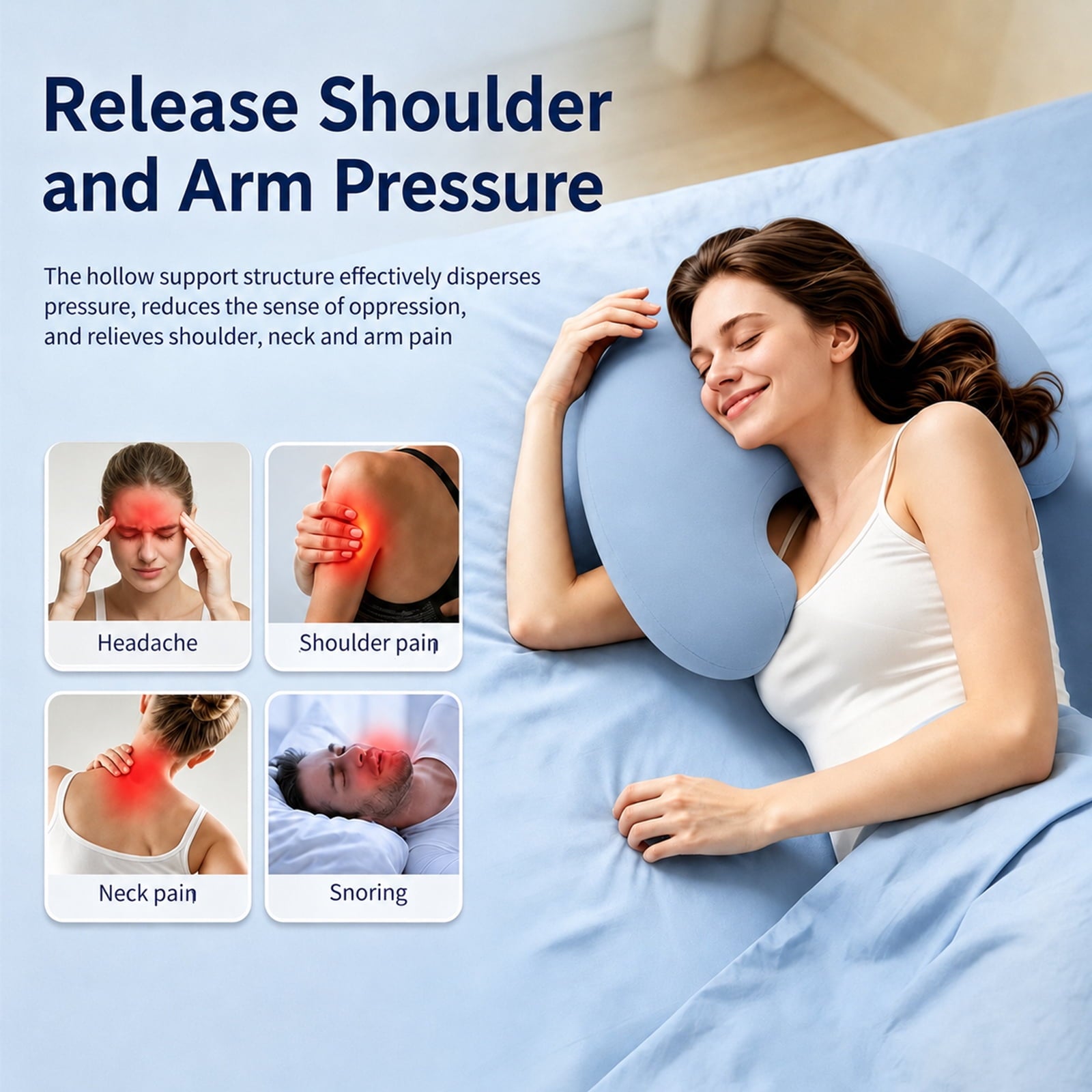 AMTPM Side Sleeper Pillow with Arm Holes, Ergonomic Memory Foam Cervical Pillow for Neck and Shoulder Pain Relief for Side Back Stomach Sleeper