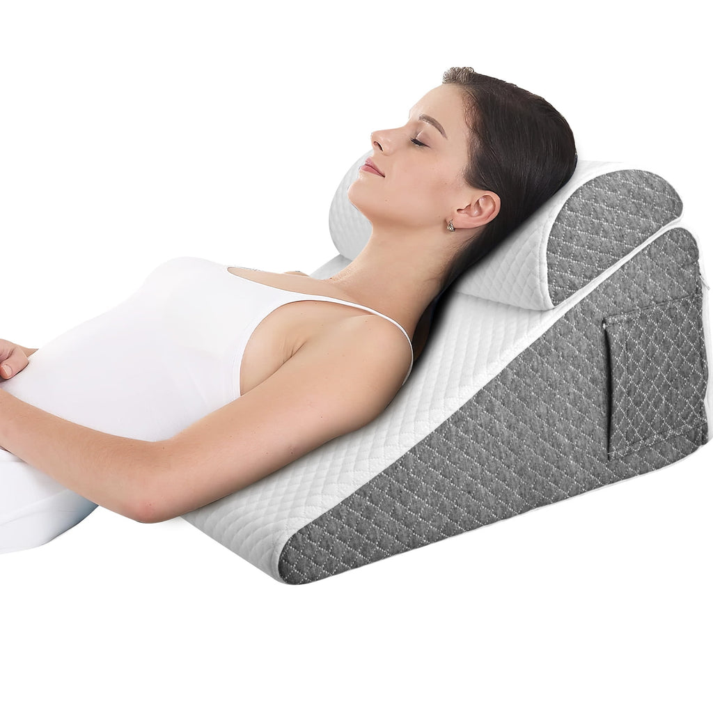 AMTPM Bed Wedge Pillow, Memory Foam Triangle Pillow for Sleep Apnea, Acid Reflux, Snoring, 12Inch Leg Elevation, Back Support for Sitting up in Bed, Incline Cushion for Sleeping, Reading