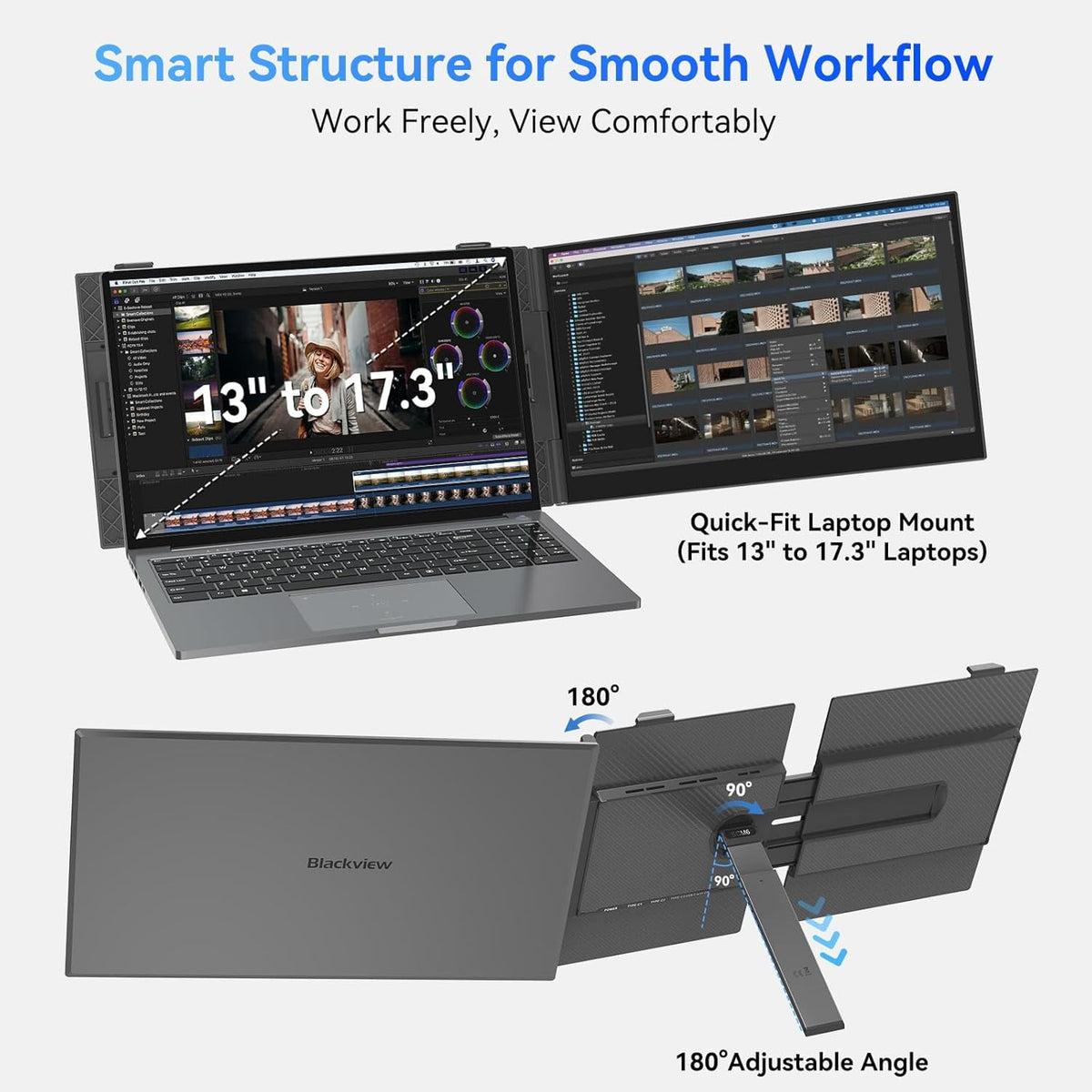 Blackview Laptop Screen Extender 14", 1080P FHD IPS Portable Monitor for Laptop 13-17", 1.3lbs Ultra-Light & 0.17" Ultra-Slim, Travel Dual Monitor, Plug & Play for Windows/Mac/Android/Switch