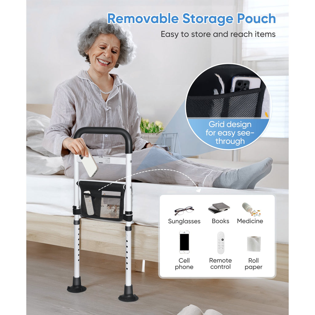 Doulami Bed Rails for Elderly Adults, Adjustable Assist Beds Rail for Senior with Storage Pocket & Motion Light