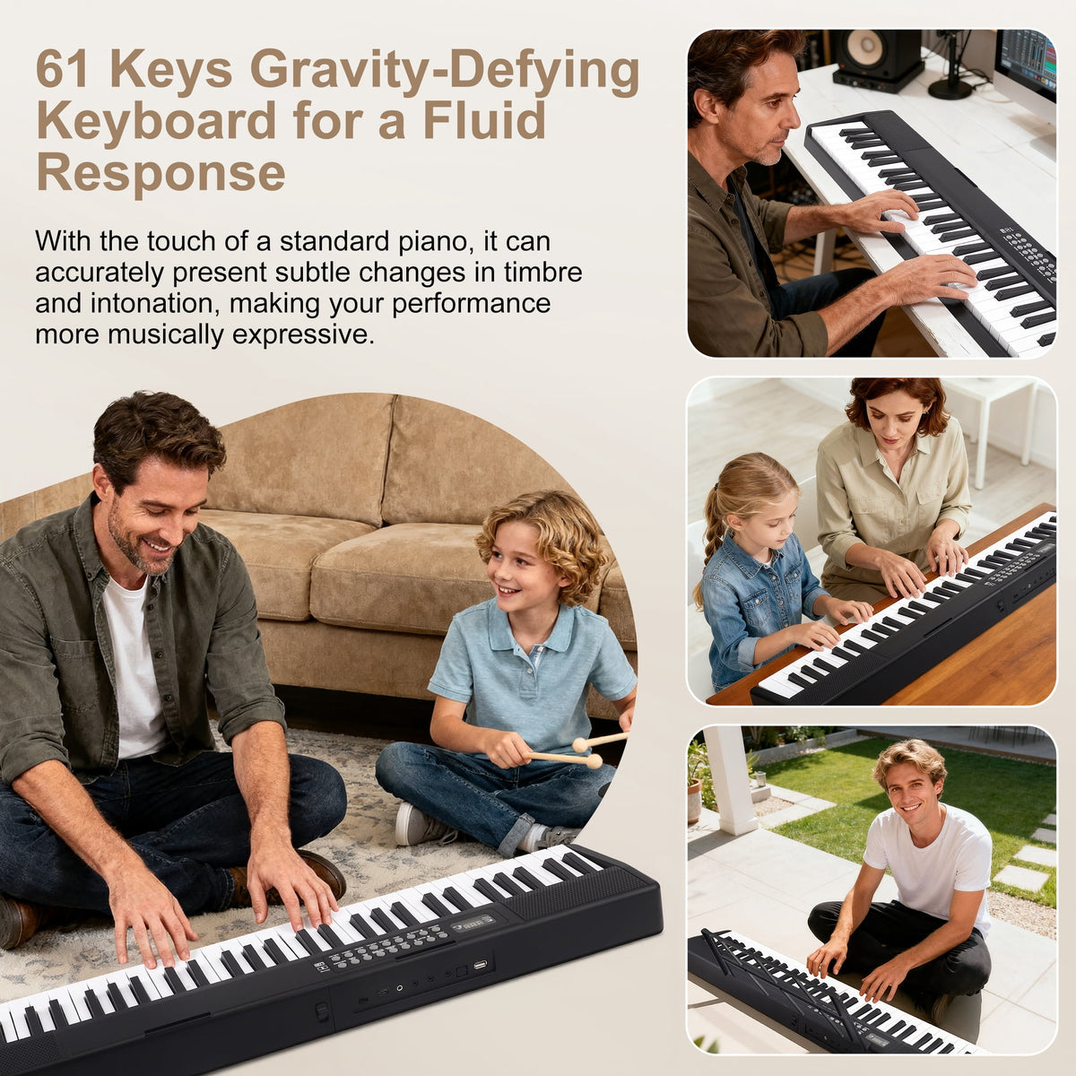 Doulami Piano 61 Key Electric Keyboard Piano with Lighted Keys LCD Display Folding Piano Keyboard for Beginner 200 Tones Rhythms