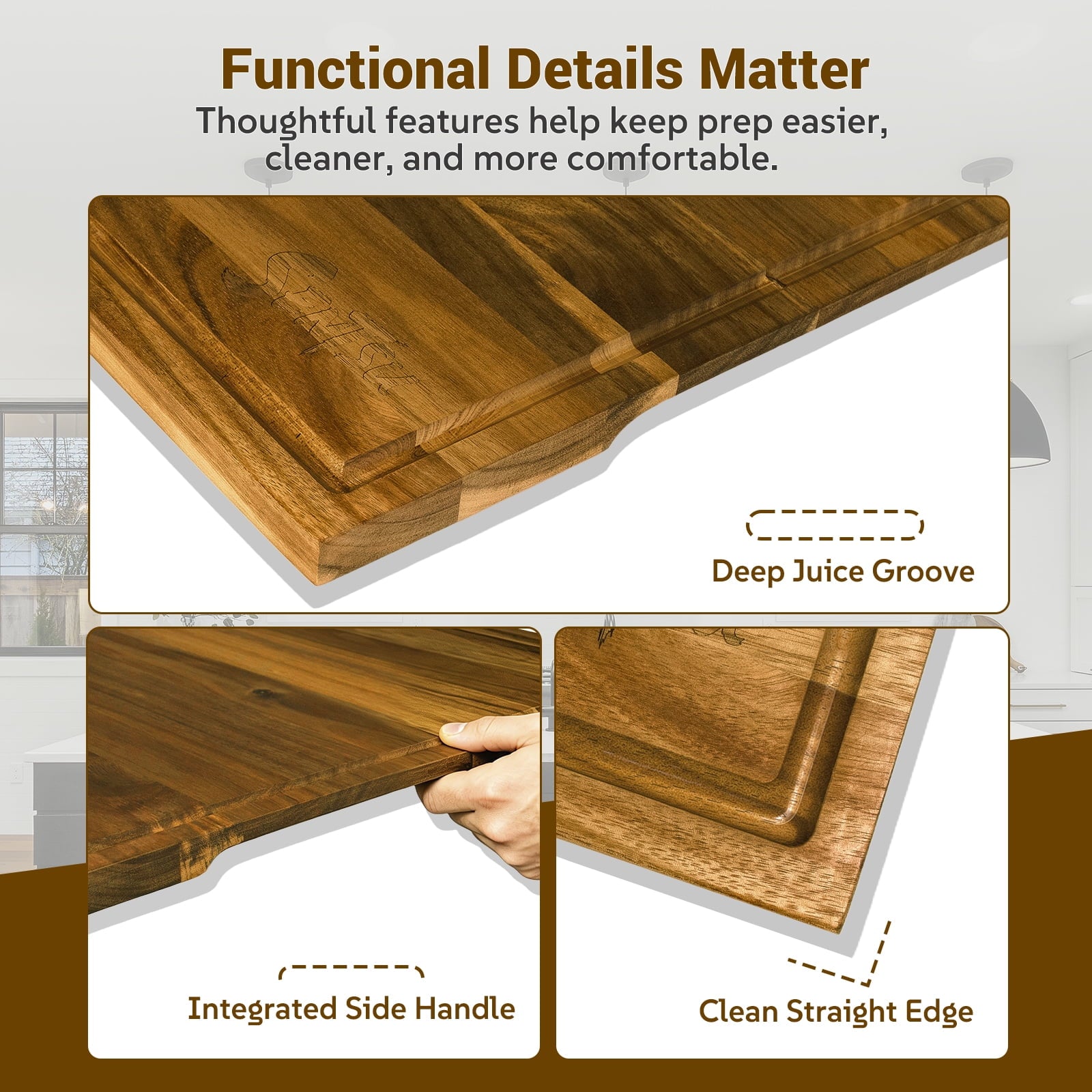 Sentsu 30x20 Acacia Wood Cutting Board, Extra Large Wooden Butcher Block for Kitchen Prep, BBQ and Charcuterie Serving
