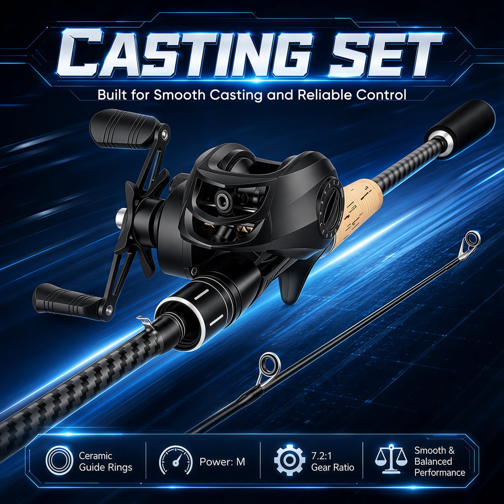 Doulami Fishing Rod and Reel Combo, 80-Pcs Fishing Poles Combo Set with Carbon Fiber Baitcasting Rod, Right-Hand Baitcaster, Cork Handle, Lure Kit