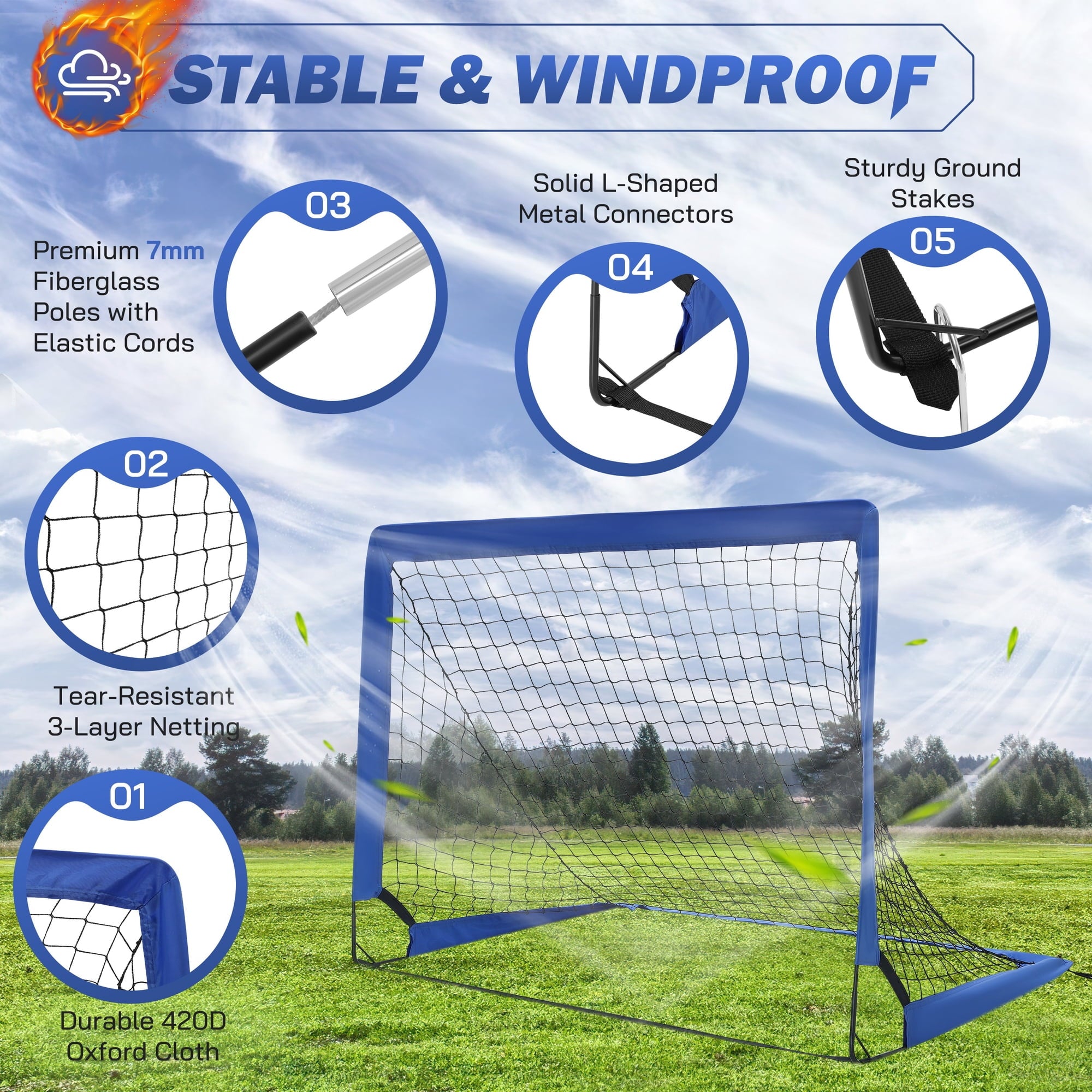 Doulami Soccer Goal Portable Set of 2 Soccer Nets 3x4 FT Training Equipment with Ladder & Cone,Blue
