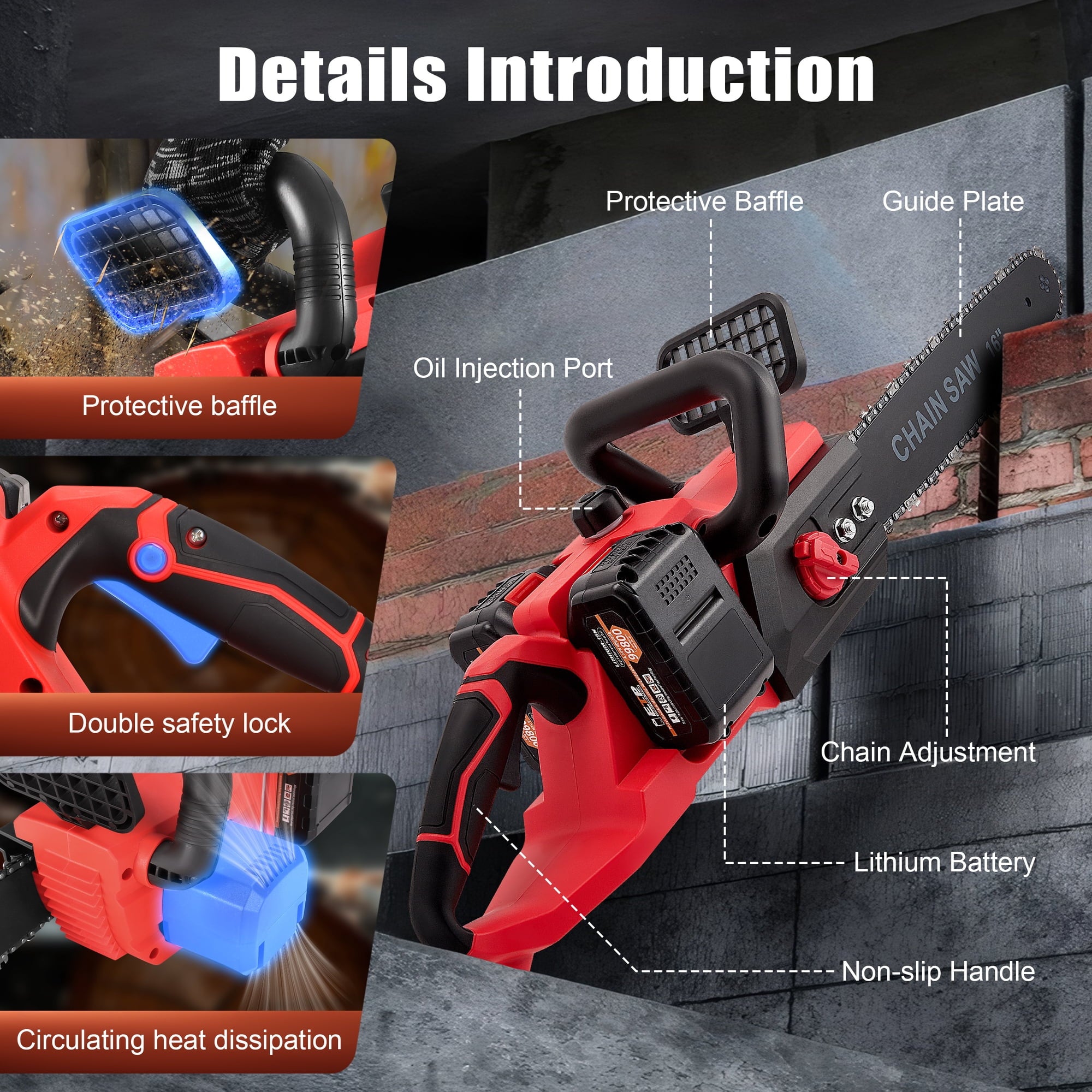 RELOIVE 16" Brushless Cordless Chainsaw, 42V 4000mAh with 3 Chains & Dual Chargers for Heavy-Duty Tree Cutting