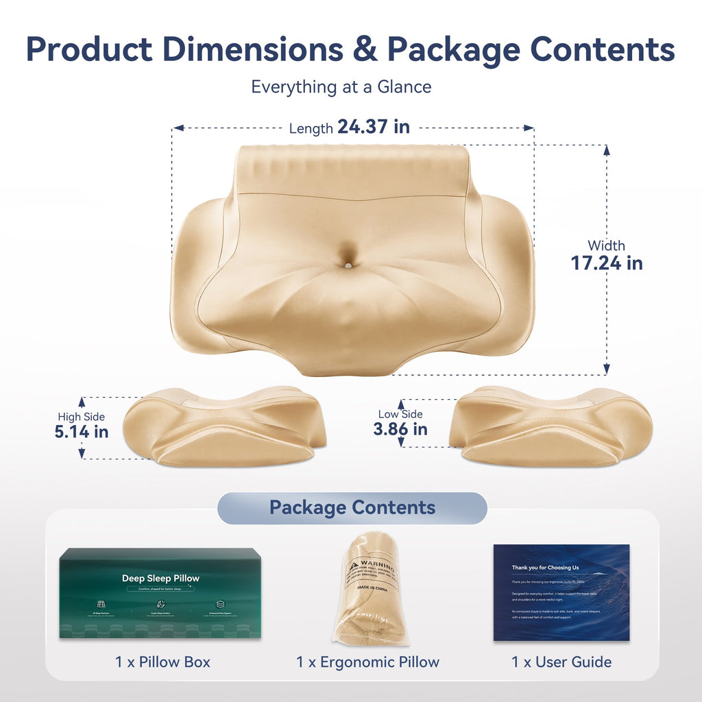Cervical Neck Pillow - Ergonomic Side Sleeper Pillow for Pain Relief, Contour Cervical Pillow for Sleeping, Memory Foam Pillows for Neck Support, Orthopedic Bed Pillow for Back Stomach Sleepers