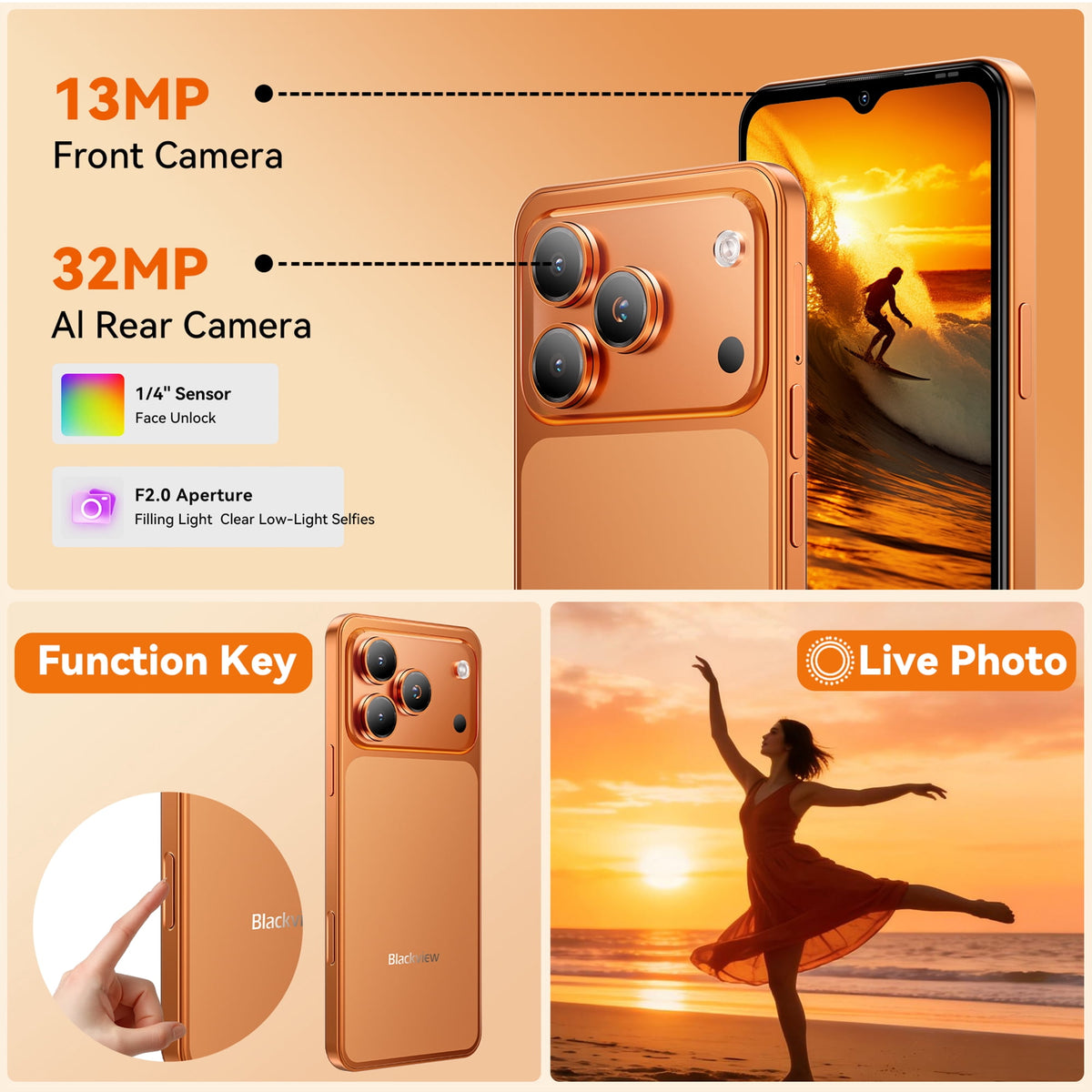 Blackview WAVE 7C Unlocked Cell Phone,Android 16 Smartphone,16GB+64GB/2TB Expandable,6.56" Display,5000mAh Battery,32MP Camera,Dual SIM,IP54,3-Year Warranty,Blue
