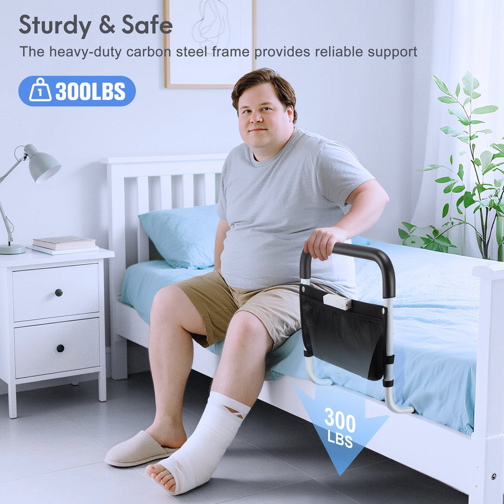 Doulami Bed Rails for Elderly Adults Safety, Adjustable Assist Bed Rail for Senior with Storage Bag & Light