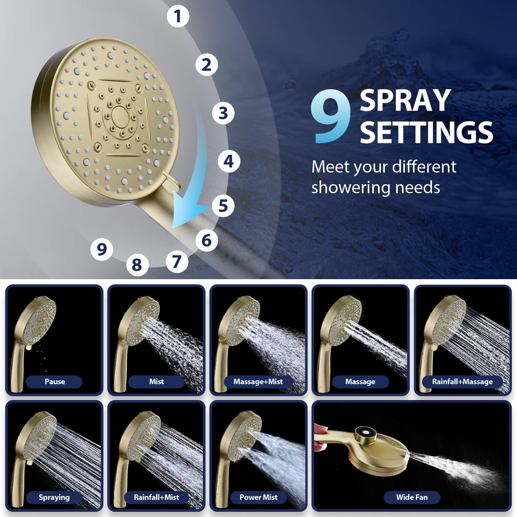 INAVAMZ 12 inch Rain Shower Head and Handheld Combo, High Pressure Shower, 3+8+1 Spray Modes, Magnetic Dock, Power Jet, Anti-Clog Nozzles, 60" Hose,Gold