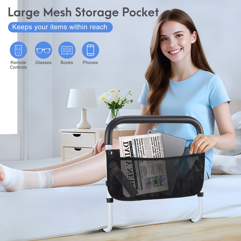 Doulami Bed Rails for Elderly Adults Safety, Adjustable Assist Bed Rail for Senior with Storage Bag & Light