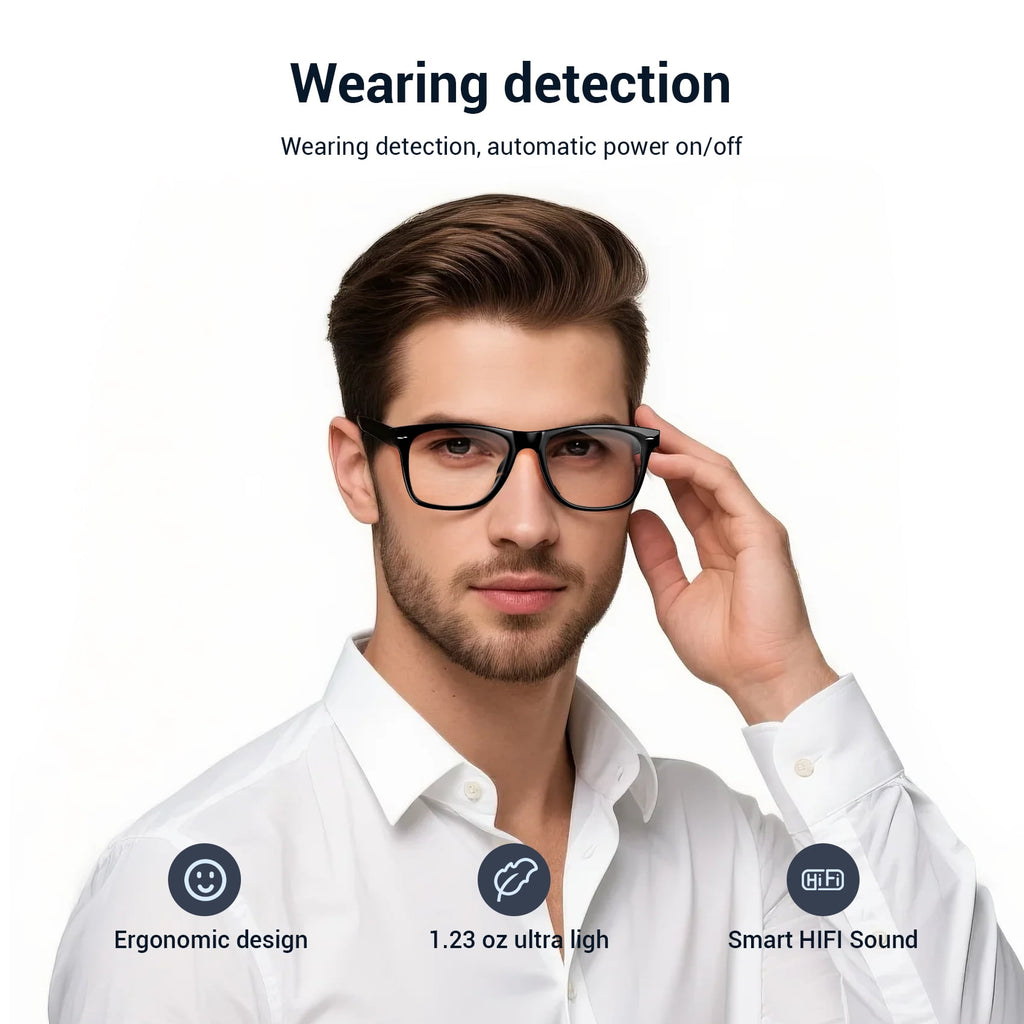 Blackview Smart Sunglasses Bluetooth for Women Men, Open Ear Audio Glasses with Polarized Lens, Hands-Free Calls, Voice Assistant, Black