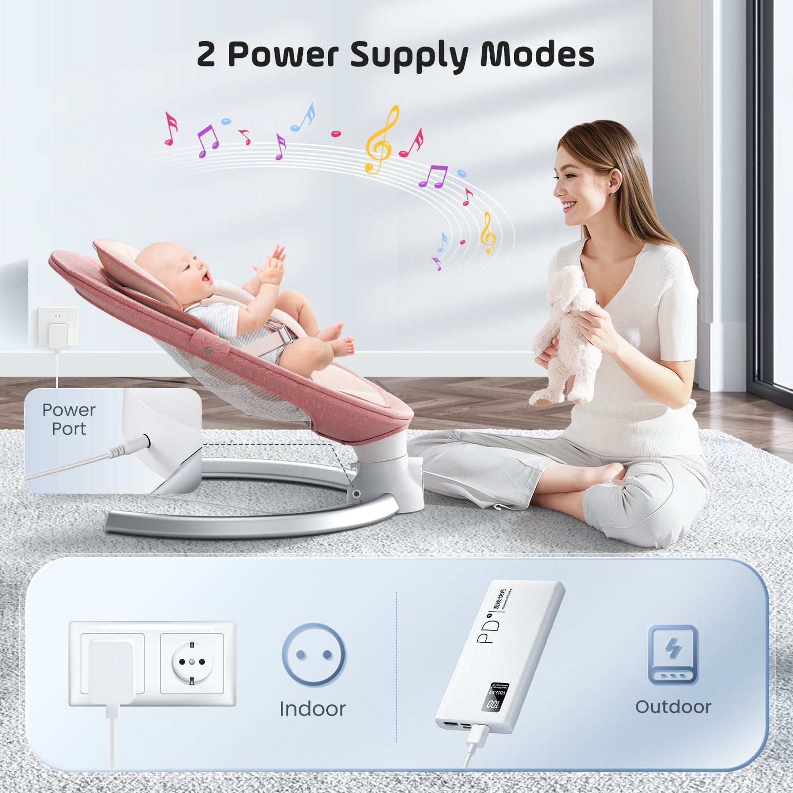Doulami Electric Baby Swing for Newborn to Toddler Portable Infant Swing Rocker with Remote & APP Control & IMD Touch Panel, 5 Sway Speeds, 10 Lullabies, Pink