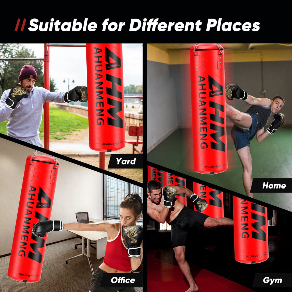 Doulami Punching Bag for Adults 4FT PU Heavy Boxing Bag Set Hanging Boxing Kit w/ Gloves, Red