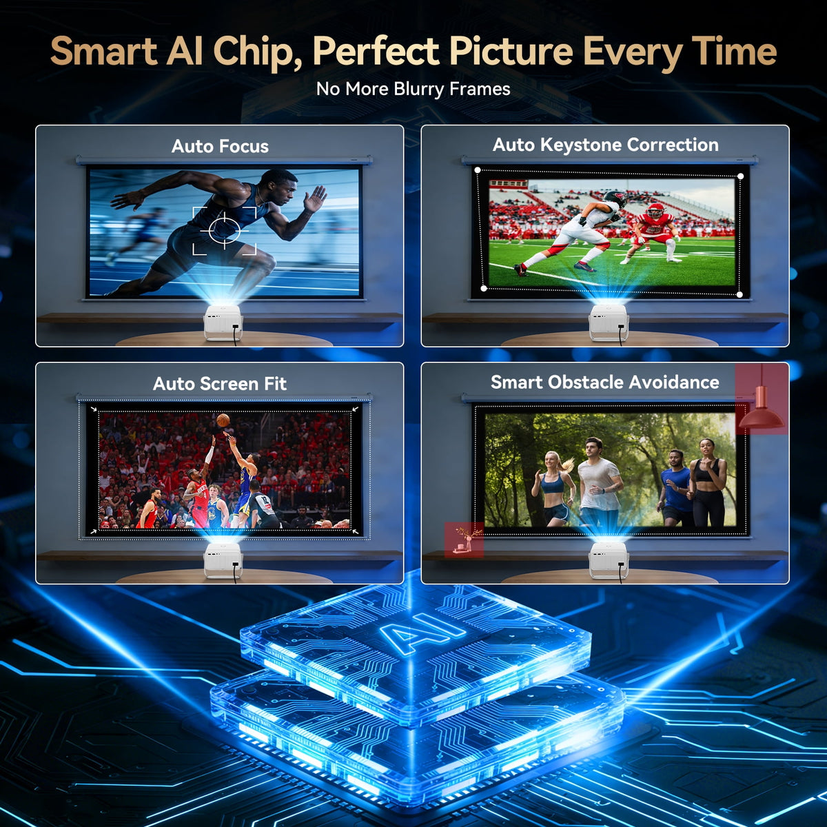 [Built-in Apps] Huidun 4K Projector with Wifi and Bluetooth,330 Lumens,Auto Focus & Auto Keystone Correction,Portable 1080P FHD 360° Rotatable Mini Projector