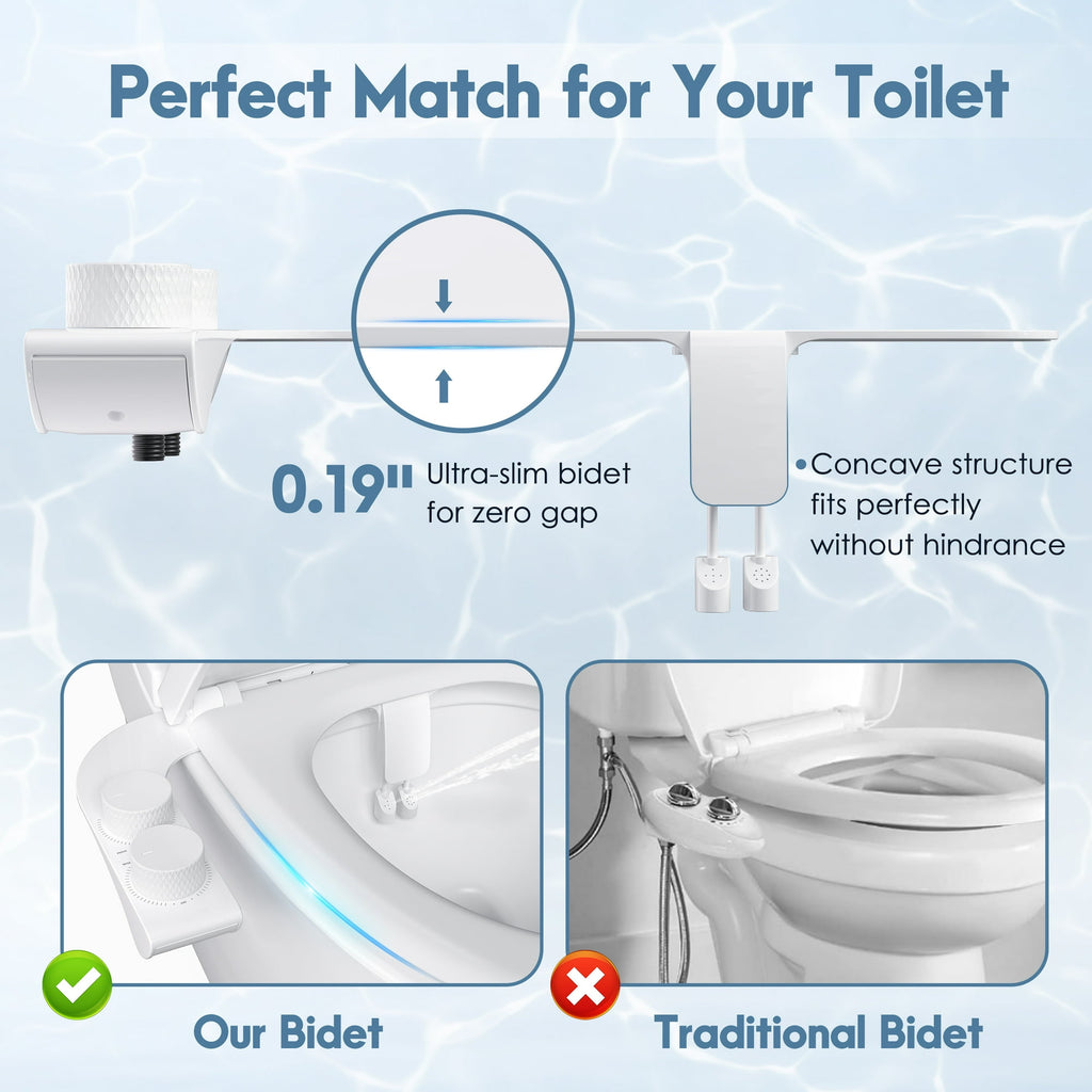 Doulami Bidet Attachment for Toilet Warm & Cold Water, Non-Electric Toilet Seat Attachment with Embedded Steel Bars, Dual Nozzle Self-Cleaning Ultra-Slim Bidet Adjustable Water Pressure