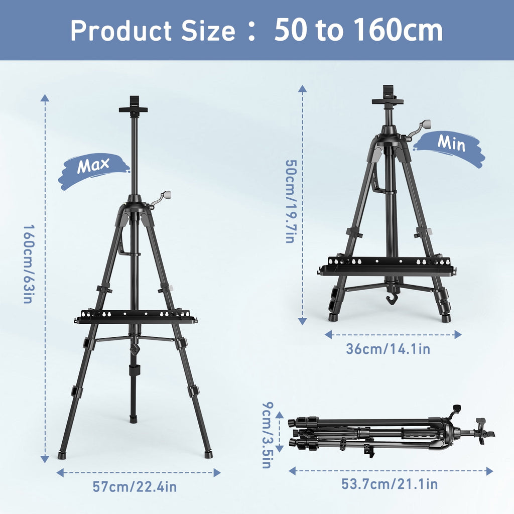Doulami Art Easel Stand for Painting Portable Display Easel Stand Adjustable Metal Display Artist Tripod with Bag Height from 19 to 63 inches, Sturdy for Drawing, Displaying - Black