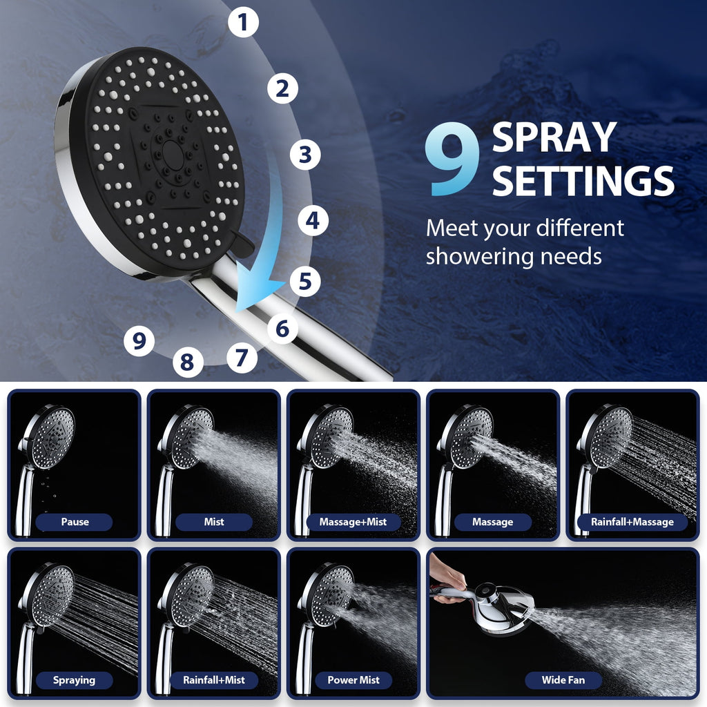INAVAMZ 12 inch Rain Shower Head and Handheld Combo, High Pressure Shower, 3+8+1 Spray Modes, Magnetic Dock, Power Jet, Anti-Clog Nozzles, 60" Hose,Silver