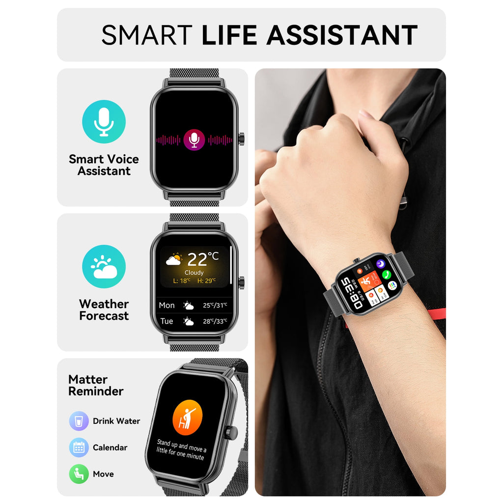 Mingdaln Smart Watch fits for Android and Iphone, IP68 Waterproof, Suitable for Women Men 100+Sports Modes 1.85 inch Fitness Tracker, with Answer/Make Calls/Message Reminder, （Two watch straps ）