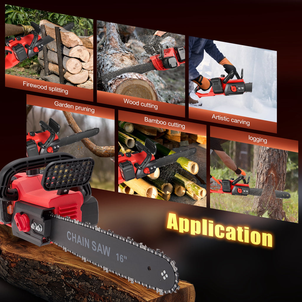 RELOIVE 16" Brushless Cordless Chainsaw, 42V 4000mAh with 3 Chains & Dual Chargers for Heavy-Duty Tree Cutting