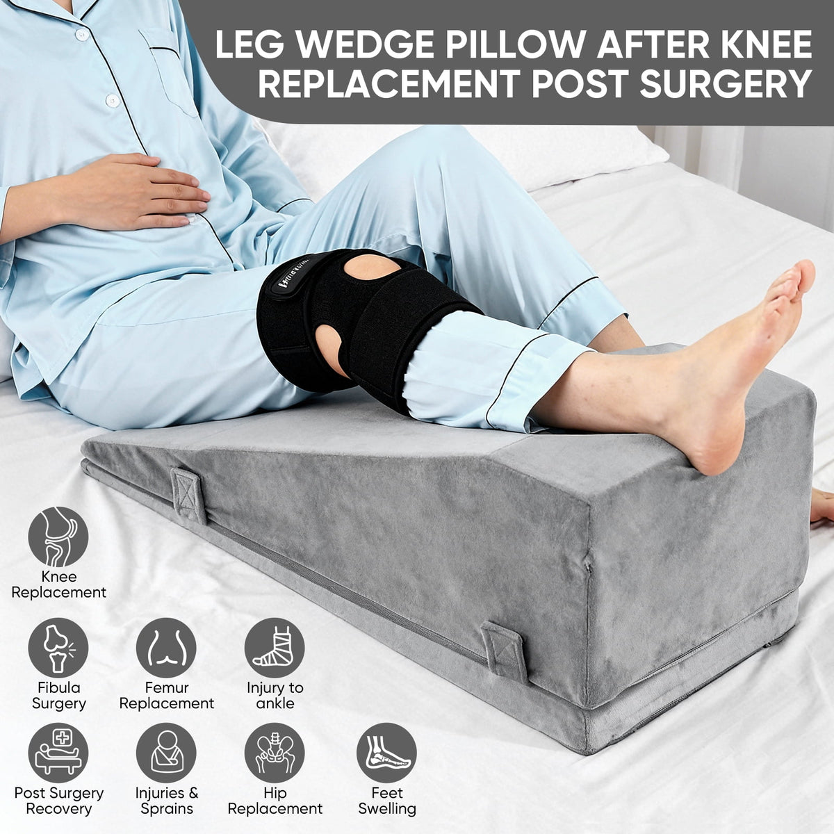 Doulami Leg Elevation Pillow for After Surgery, Adjustable Height Knee Pillow for Swelling, Support Pillow for Blood Circulation, Memory Foam Foot Rest Ankle Knee Support for Sleeping