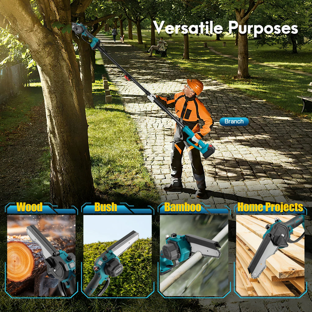 RELOIVE 2-in-1 Cordless Pole Saw & 6" Mini Chainsaw, 4.9-6.8FT Telescoping Branch Cutter with 2PCS 4000mAh Batteries and a Charger, Brushless Pole Saw for Tree Trimming, Wood Cutting