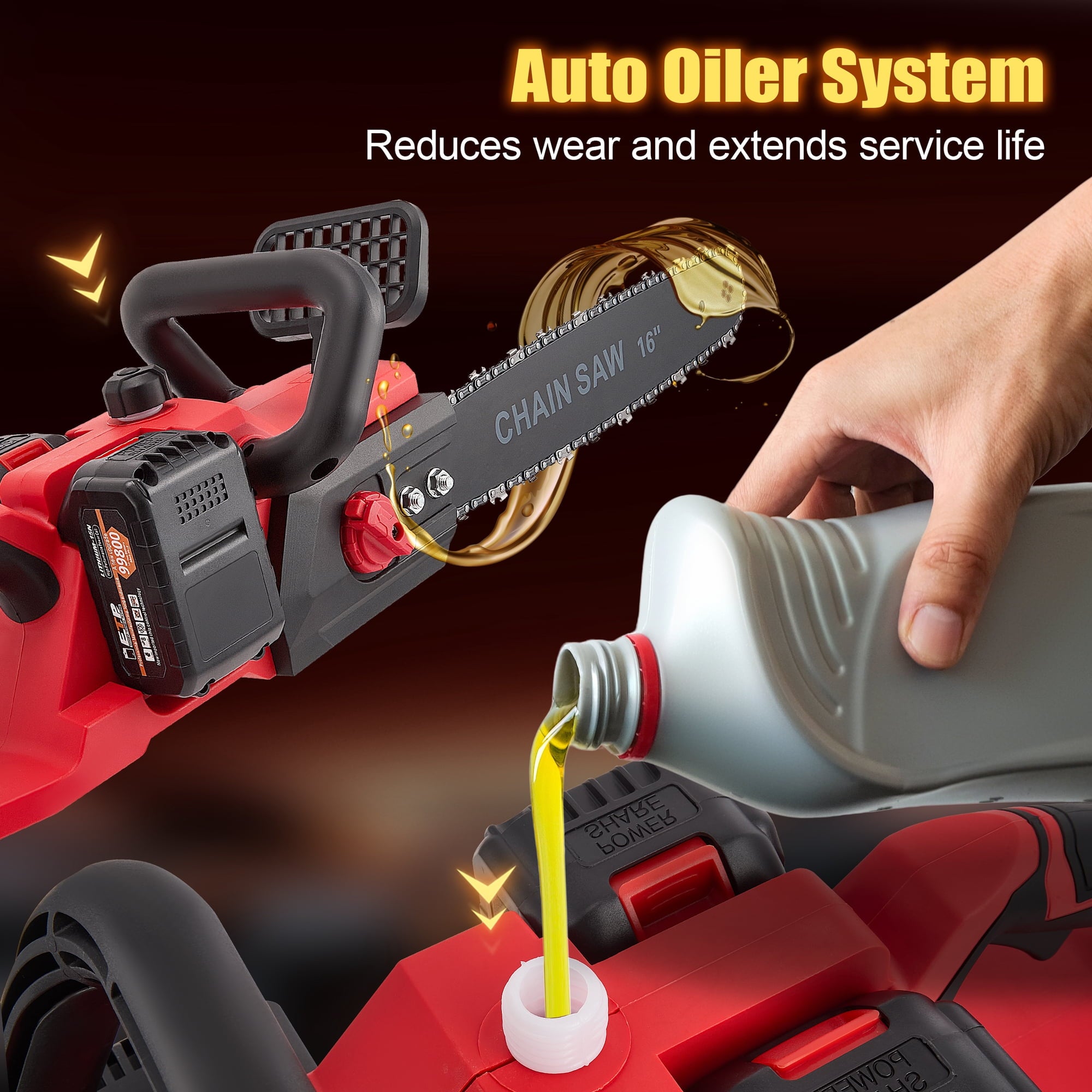 RELOIVE 16" Brushless Cordless Chainsaw, 42V 4000mAh with 3 Chains & Dual Chargers for Heavy-Duty Tree Cutting