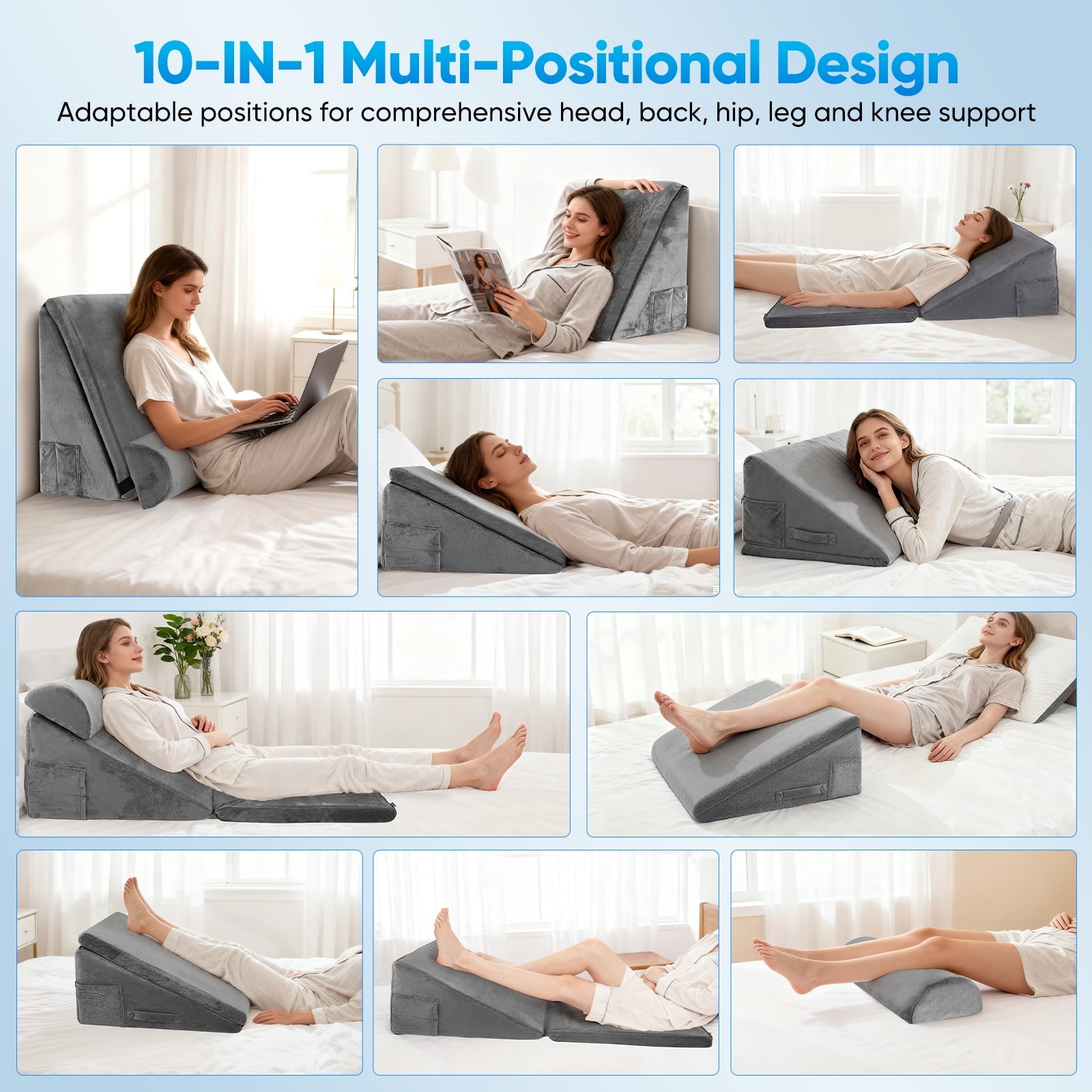 AMTPM Wedge Pillow - 12"Memory Foam Triangle Cushion for Sleep Apnea, Acid Reflux, Snoring Relief, Back & Leg Elevation, Post Surgery Recovery, Adjustable incline