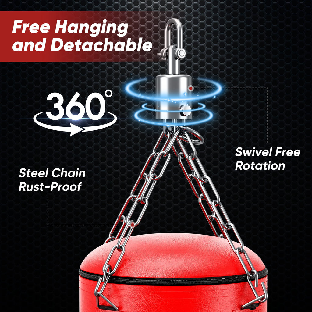Doulami Punching Bag for Adults 4FT PU Heavy Boxing Bag Set Hanging Boxing Kit w/ Gloves, Red