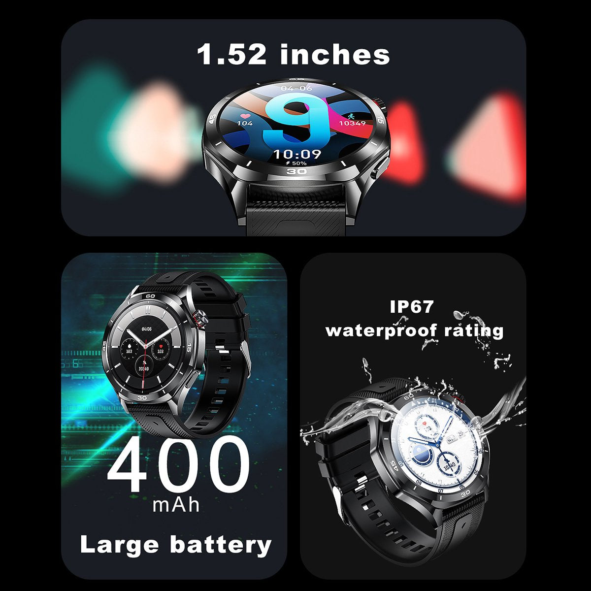Minsxk Smart Watch Fits for Android and Iphone, 1.52" HD Fitness Tracker,120+ Sport Modes, Smartwatch with Bluetooth Calls/Answer,Smart Watches for Men Women,Ip68 Waterproof,for Gift Black