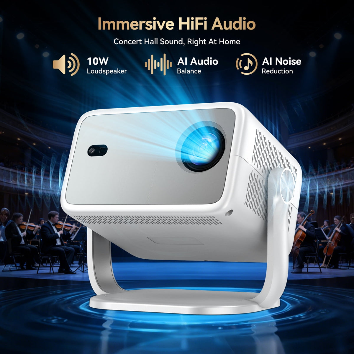[Built-in Apps] Huidun 4K Projector with Wifi and Bluetooth,330 Lumens,Auto Focus & Auto Keystone Correction,Portable 1080P FHD 360° Rotatable Mini Projector