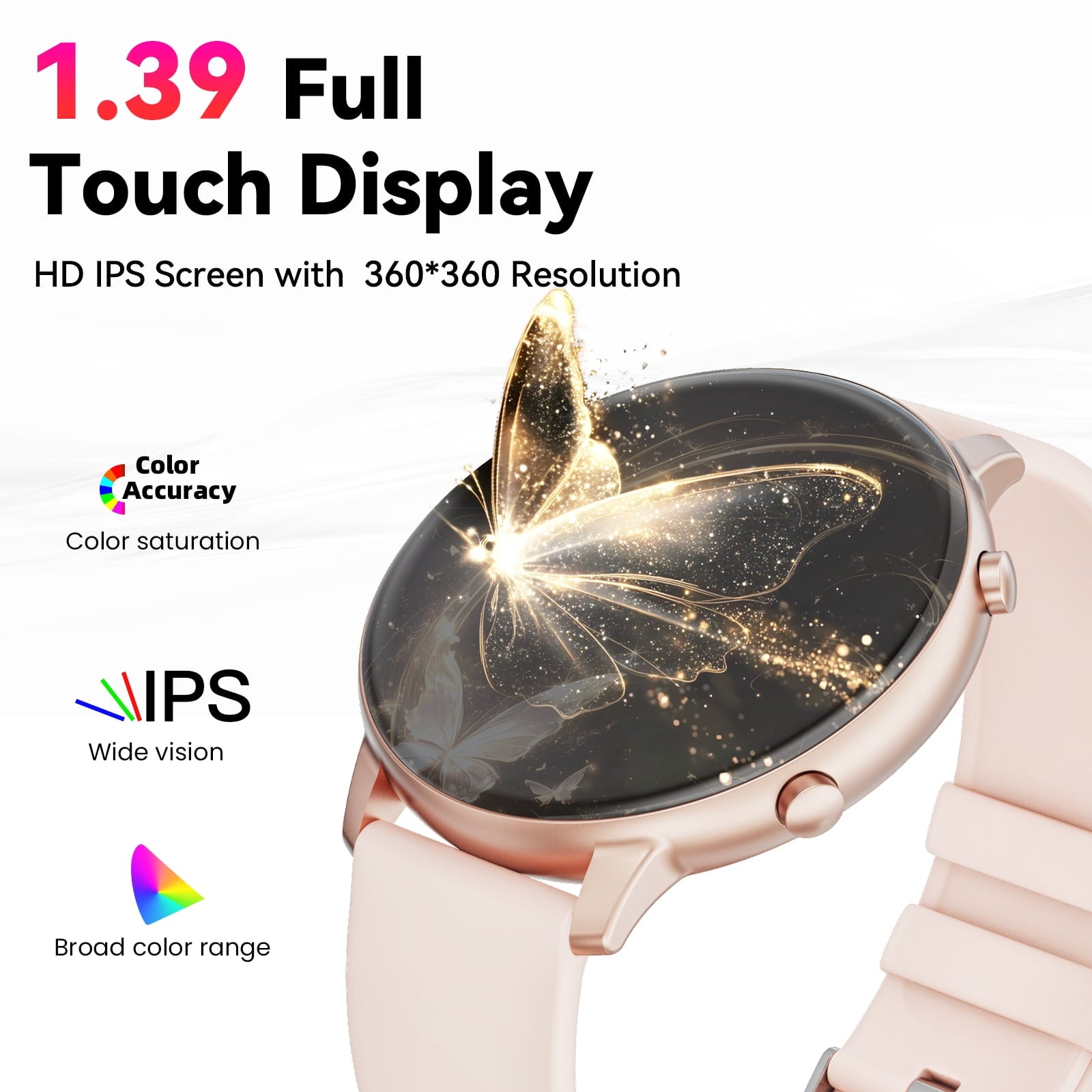 Smart Watch for Women, 1.39" Fitness Tracker with Bluetooth Calls(Answer&Make&Message Reminder), Smart Watch Fits for Android and iPhone, IP67 Waterproof, 100+ Sport Modes Smartwatch, for Gift, Pink