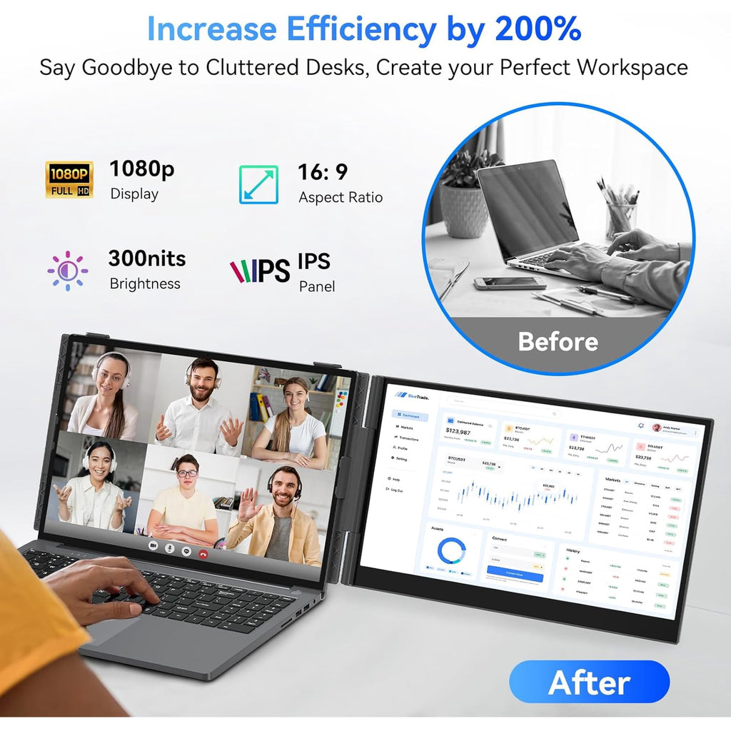 Blackview Laptop Screen Extender 14", 1080P FHD IPS Portable Monitor for Laptop 13-17", 1.3lbs Ultra-Light & 0.17" Ultra-Slim, Travel Dual Monitor, Plug & Play for Windows/Mac/Android/Switch
