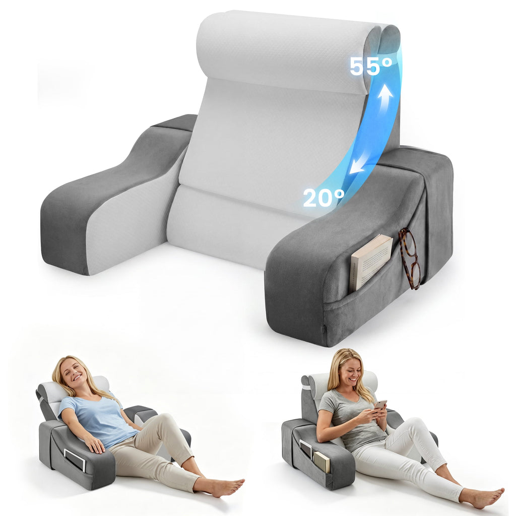 AMTPM Reading Pillow with Armrests, 2-in-1 Wedge Reading Pillow, 20°-55° Adjustable Bed Rest Pillow with Armrests, Convertible Wedge Pillow for Reading, Gaming, TV