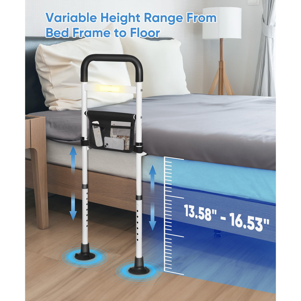 Doulami Bed Rails for Elderly Adults, Adjustable Assist Beds Rail for Senior with Storage Pocket & Motion Light
