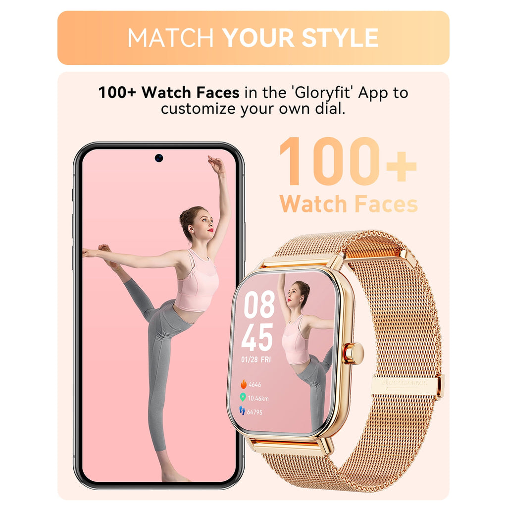 Mingdaln Smart Watch fits for Android and Iphone, IP68 Waterproof, Suitable for Women Men 100+Sports Modes 1.85 inch Fitness Tracker, with Answer/Make Calls/Message Reminder, （Two watch straps）