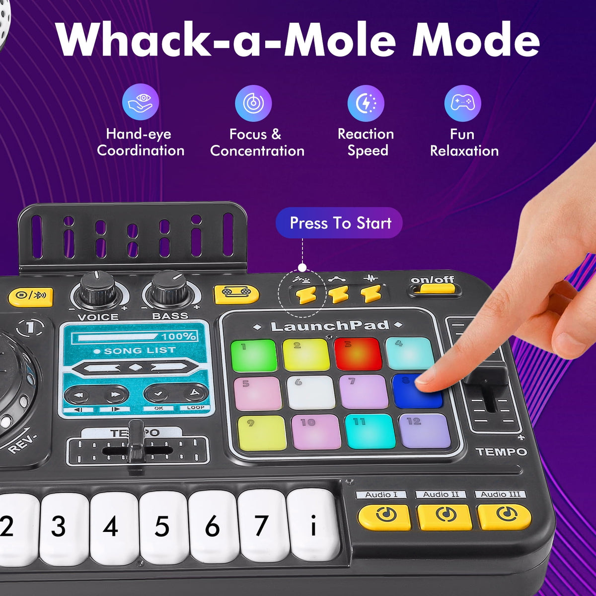 Doulami DJ Mixer Controller Table For Kids with Microphone Lights, Interactive Musical Wireless Bluetooth ,Multi-function Audio Mixer for Beginners