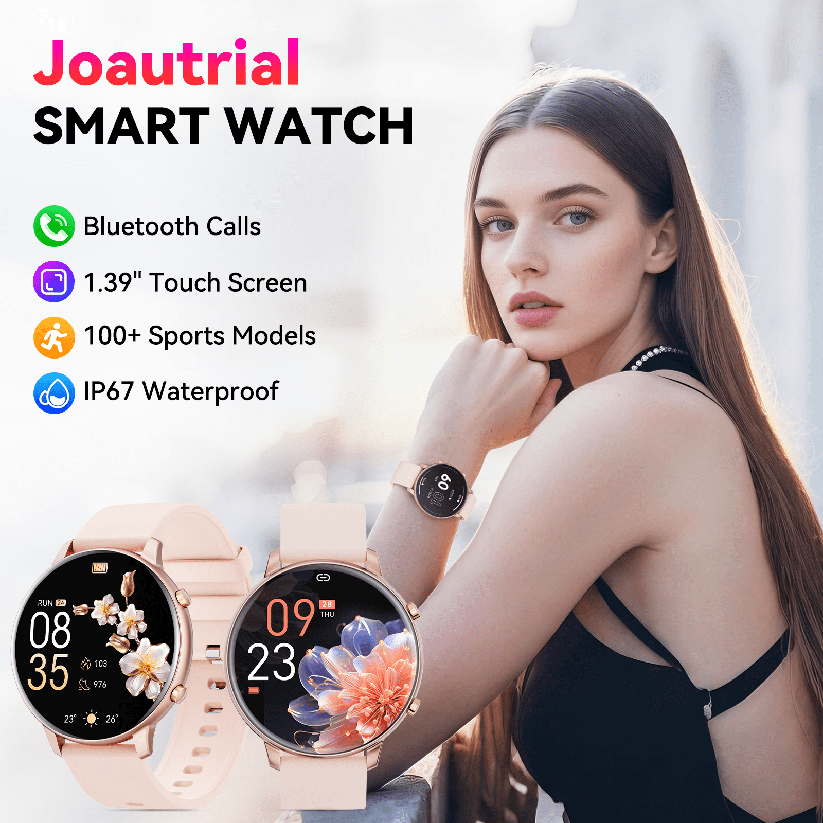 Smart Watch for Women, 1.39" Fitness Tracker with Bluetooth Calls(Answer&Make&Message Reminder), Smart Watch Fits for Android and iPhone, IP67 Waterproof, 100+ Sport Modes Smartwatch, for Gift, Pink