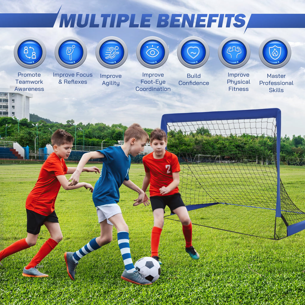 Doulami Soccer Goal Portable Set of 2 Soccer Nets 3x4 FT Training Equipment with Ladder & Cone,Blue