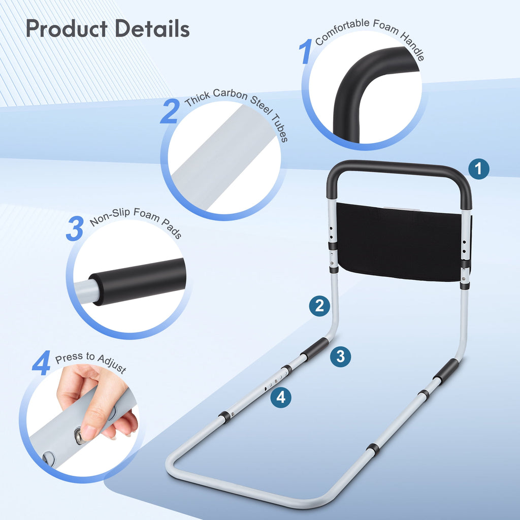 Doulami Bed Rails for Elderly Adults Safety, Adjustable Assist Bed Rail for Senior with Storage Bag & Light