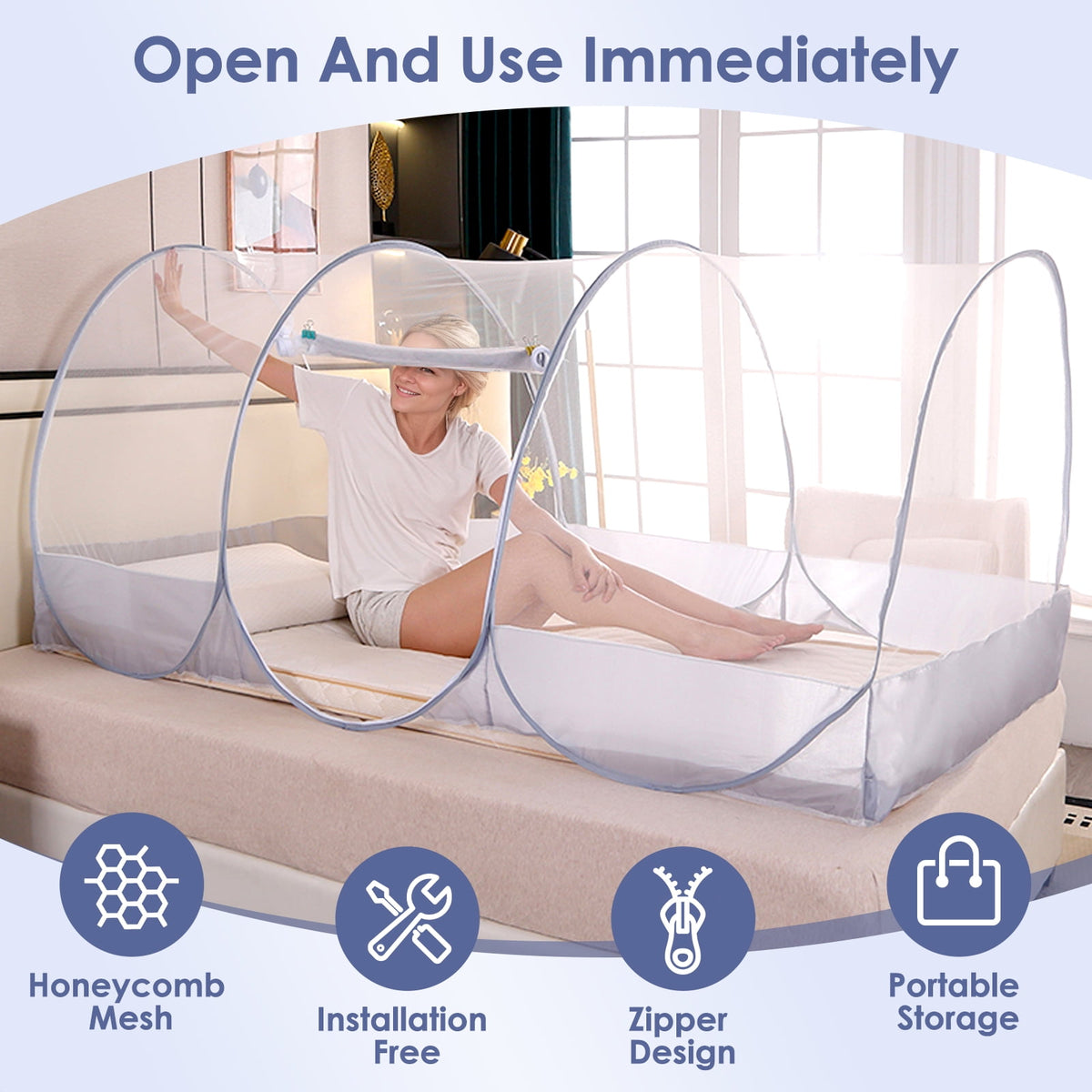 Doulami Mosquito Net Foldable Mosquito Net Tent Pop Up Travel Tent Lightweight Easy Setup Tent for Camping Travel Patio Bed Dorm