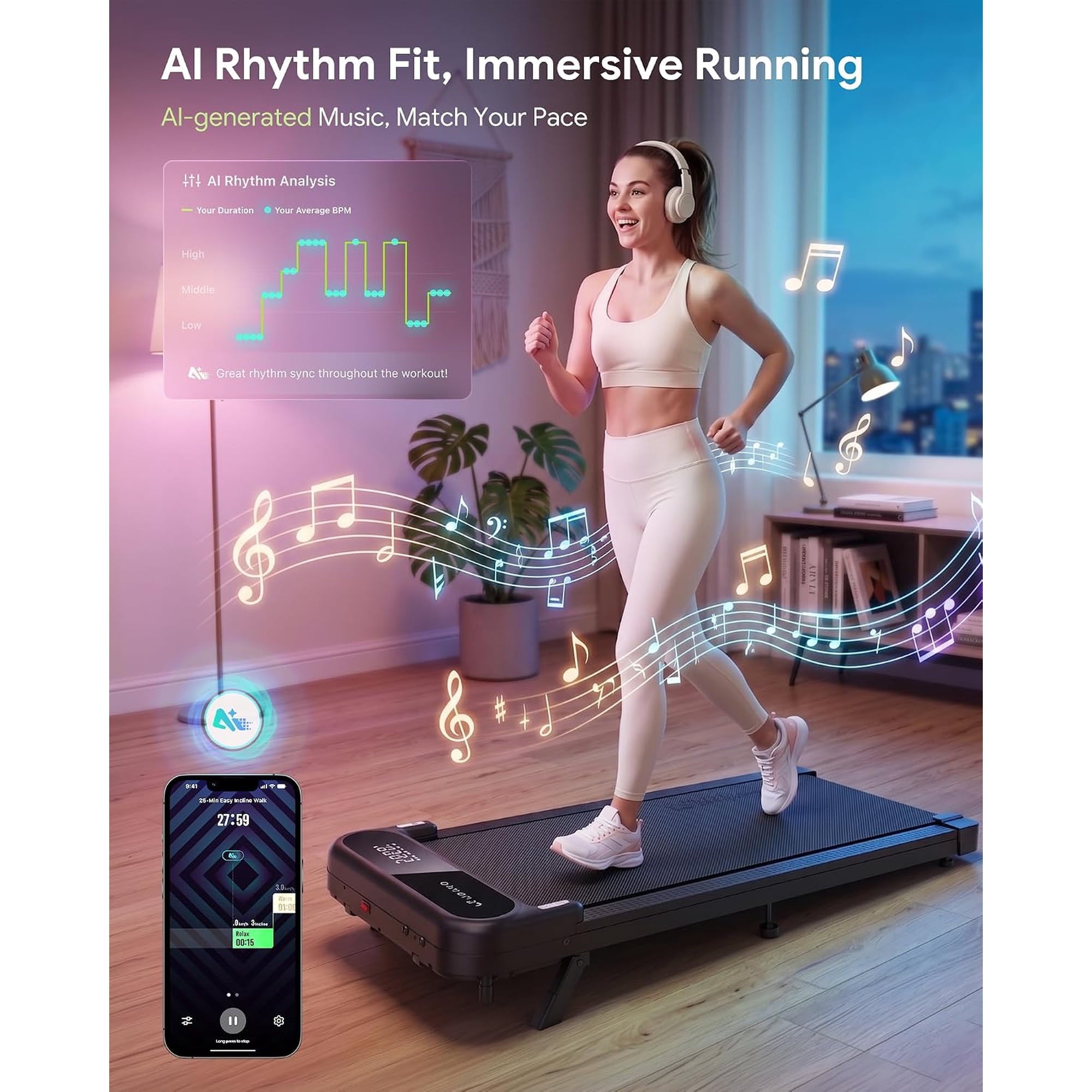 UREVO Smart Walking Pad with 12% Incline, Standing Desk Treadmill with 7-Layer Belt, 300lbs Capacity, Quiet Operation, Workout APP with Track Insights, Remote Control for Home Office